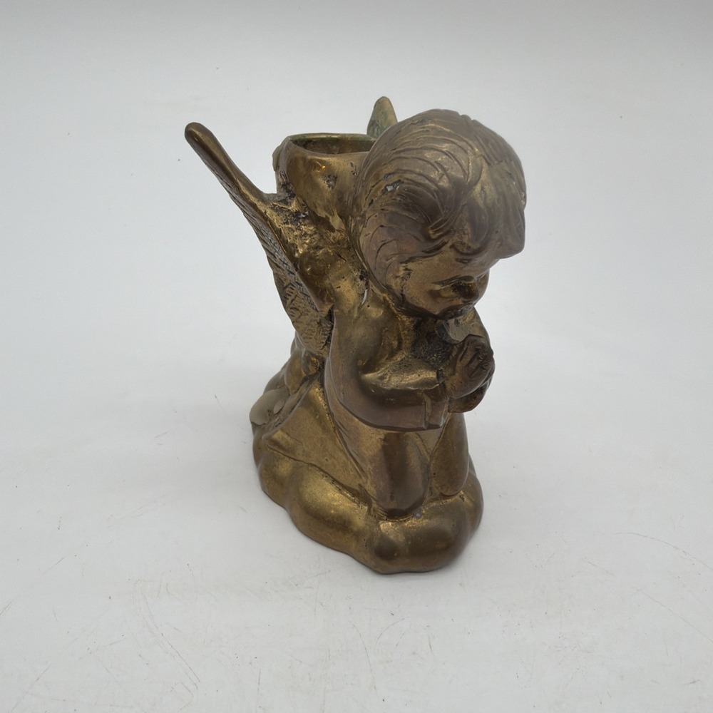 vintage gold-toned kneeling angel candle holder